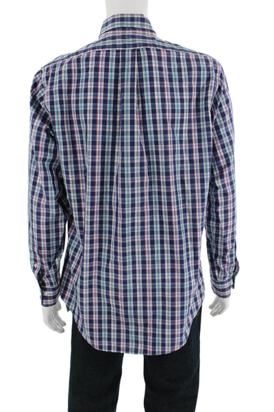 Brooks Brothers Mens Button-Down Plaid Shirt Blue Supima Long Sleeve Size L