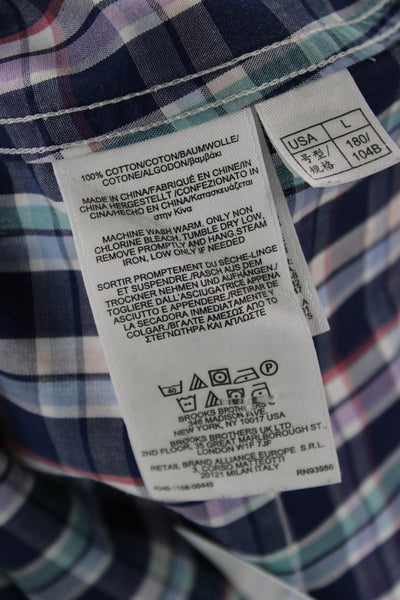 Brooks Brothers Mens Button-Down Plaid Shirt Blue Supima Long Sleeve Size L