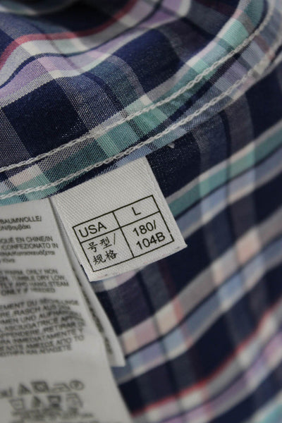 Brooks Brothers Mens Button-Down Plaid Shirt Blue Supima Long Sleeve Size L