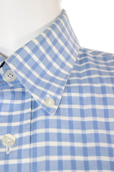Brooks Brothers Men Button-Down Blue Check Cotton Long Sleeve Shirt Size L
