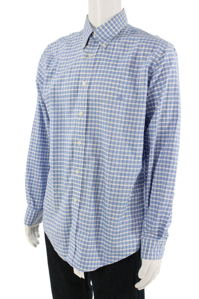 Brooks Brothers Men Button-Down Blue Check Cotton Long Sleeve Shirt Size L