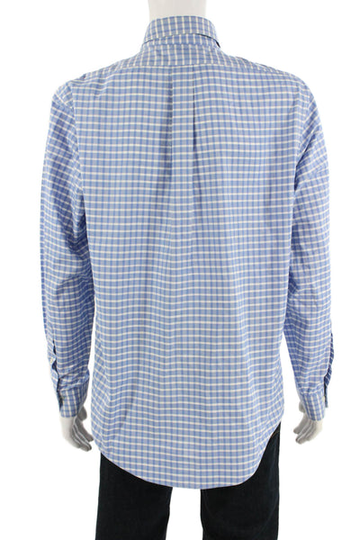 Brooks Brothers Men Button-Down Blue Check Cotton Long Sleeve Shirt Size L