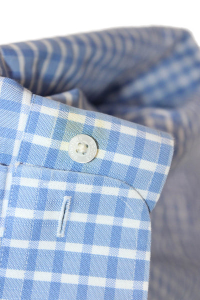 Brooks Brothers Men Button-Down Blue Check Cotton Long Sleeve Shirt Size L