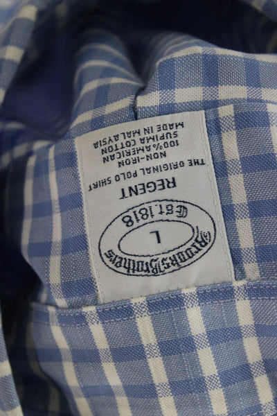 Brooks Brothers Men Button-Down Blue Check Cotton Long Sleeve Shirt Size L