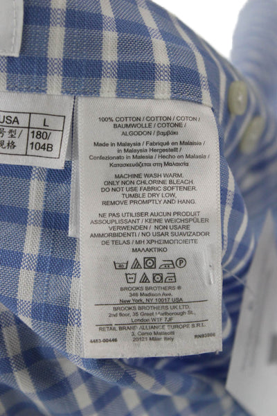 Brooks Brothers Men Button-Down Blue Check Cotton Long Sleeve Shirt Size L