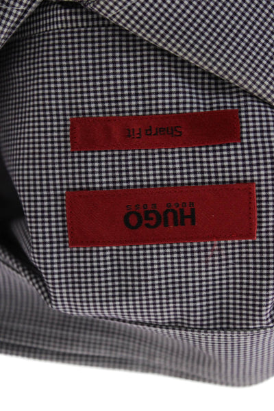 Hugo Hugo Boss Mens Point Collar Check Dress Shirt Dark Gray Size 16