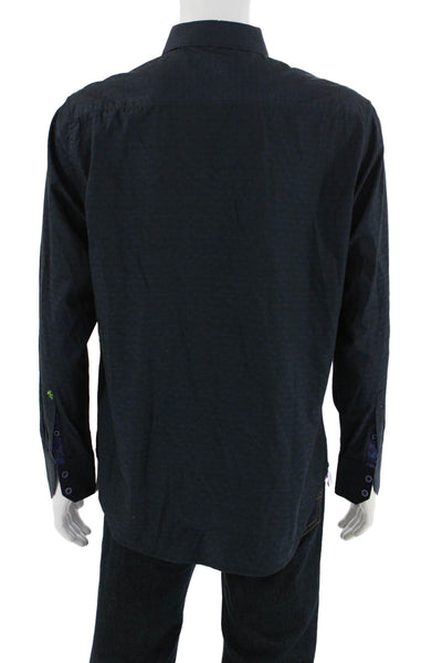 Robert Graham Mens Paisley Black Cotton Point Collar Button-Up Size L