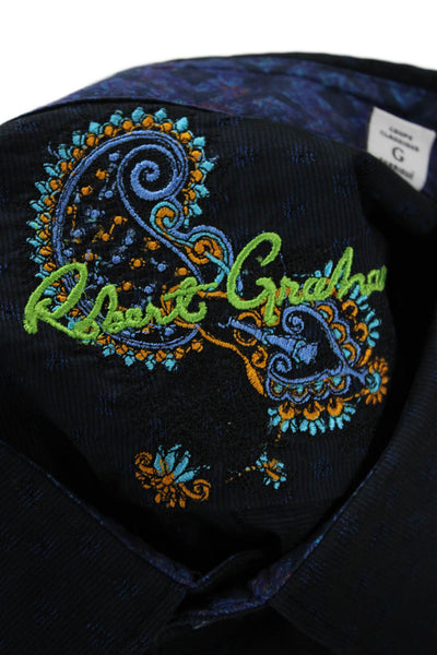 Robert Graham Mens Paisley Black Cotton Point Collar Button-Up Size L