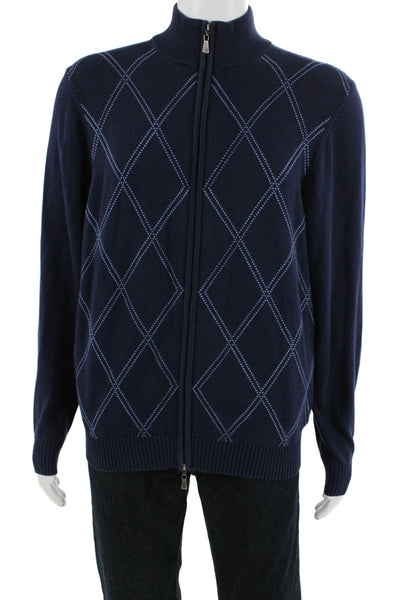 Brooks Brothers Mens Cardigan Full Zip Dark Blue Argyle Supima Cotton Size L