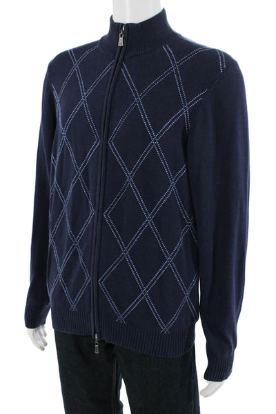 Brooks Brothers Mens Cardigan Full Zip Dark Blue Argyle Supima Cotton Size L