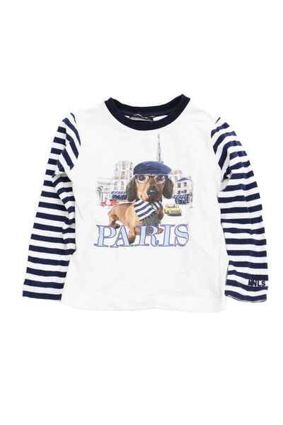 Mona Lisa Collection Boys Cotton Graphic Print Long Sleeve T-Shirt White Size 4