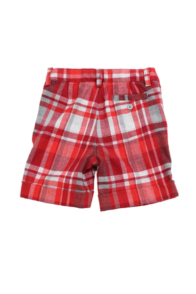 Il Gufo Boys Plaid Print Buttoned Cuffed Hem Pants Red Size 2