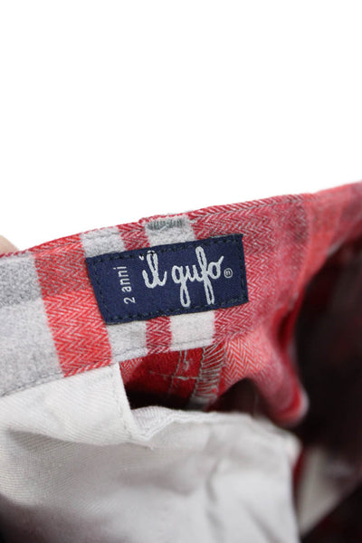 Il Gufo Boys Plaid Print Buttoned Cuffed Hem Pants Red Size 2