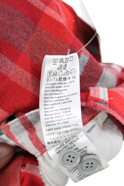 Il Gufo Boys Plaid Print Buttoned Cuffed Hem Pants Red Size 2