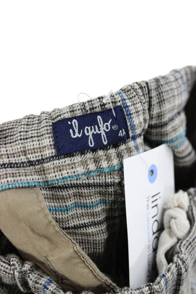 Il Gufo Boys Houndstooth Print Elastic Waist Dress Pants Brown Size 4