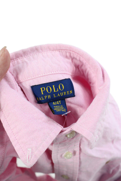 Polo Ralph Lauren Boys Cotton Collared Long Sleeve Buttoned-Down Pink Size 4