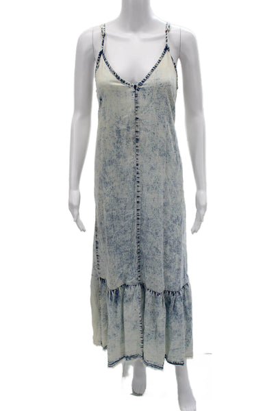 Electric & Rose Women Maxi Slip Dress Beige V-Neck Lyocell Sleeveless Size S