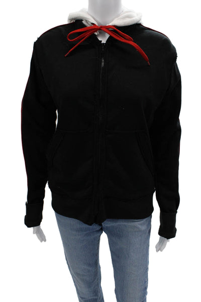 JKT Unisex Full-zip Hoodie Black Cotton Drawstring Long Sleeve Size XS