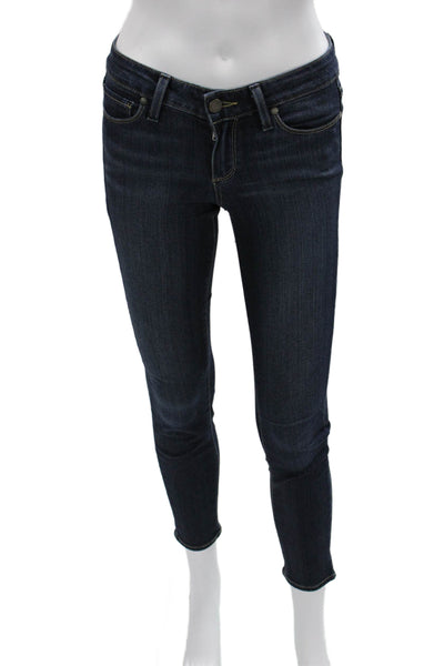 Paige Womens Ankle Skinny Jeans Dark Blue Mid-Rise Rayon Cotton 25in Size 24