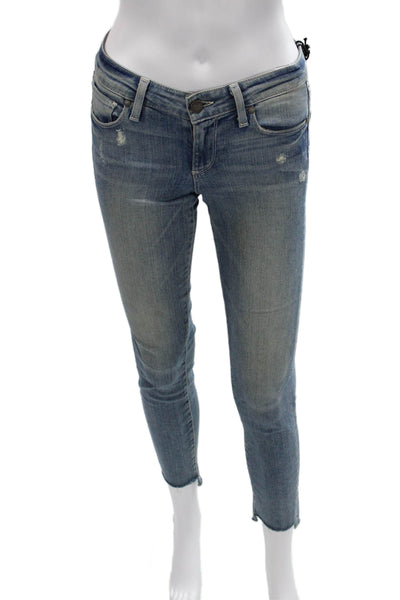 Paige Women Skinny Ankle Jeans Blue Mid-Rise Button Petite Size 24