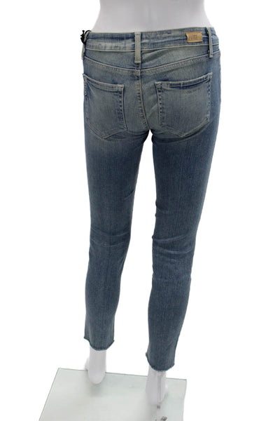 Paige Women Skinny Ankle Jeans Blue Mid-Rise Button Petite Size 24