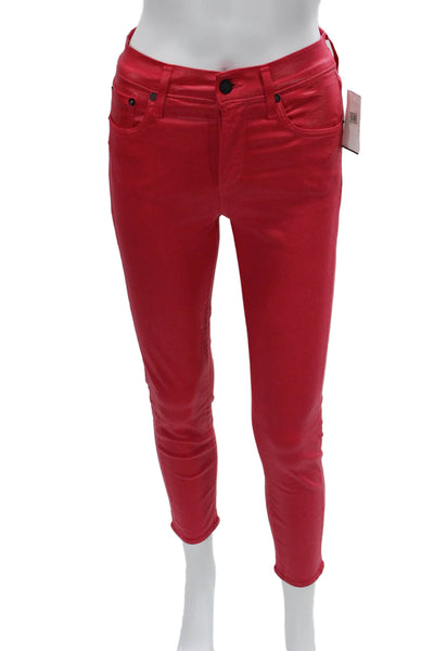 Agolde Women Ankle Skinny Jeans Red Button 98% Cotton Size 24