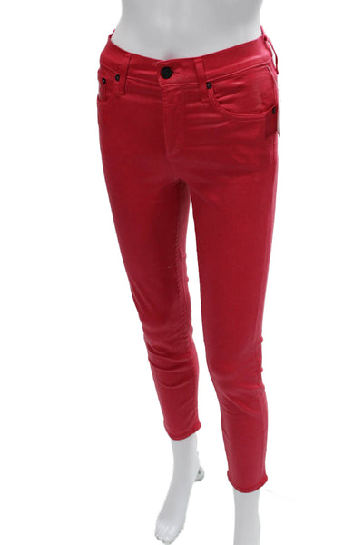Agolde Women Ankle Skinny Jeans Red Button 98% Cotton Size 24