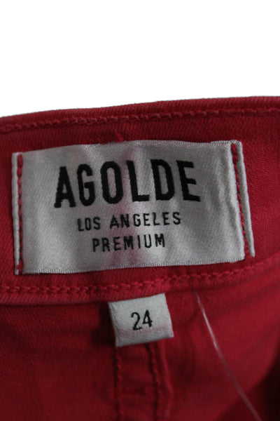 Agolde Women Ankle Skinny Jeans Red Button 98% Cotton Size 24