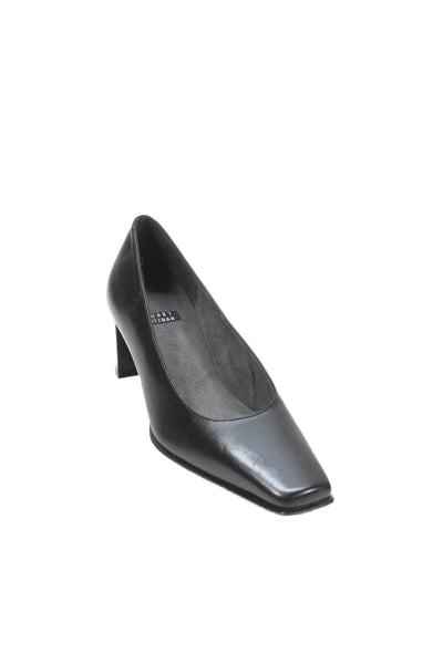 Stuart Weitzman Womens Leather Square Toe Pumps Black Size 3.5 B