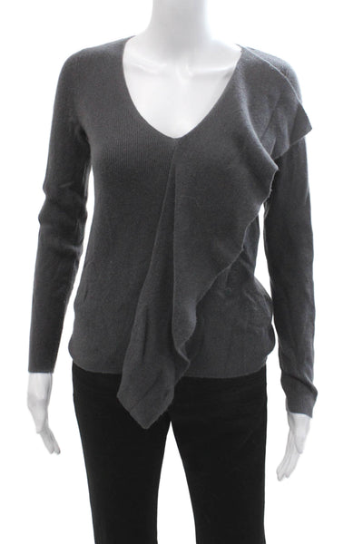 Club Monaco Womens Pullover V-Neck 100% Cashmere Dark Gray Long Sleeve Size XS