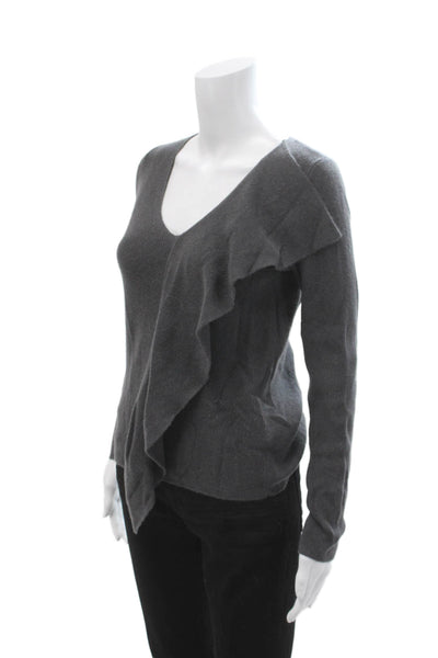 Club Monaco Womens Pullover V-Neck 100% Cashmere Dark Gray Long Sleeve Size XS