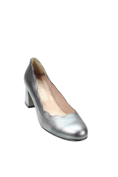 FS/NY Women's Round Toe Scallop Edge Block Heels Pumps Silver Size 8.5