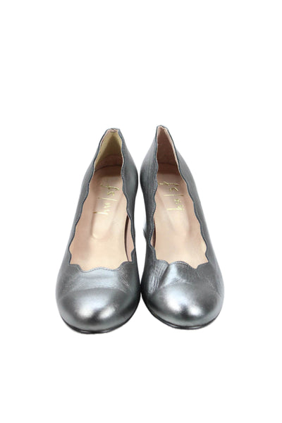 FS/NY Women's Round Toe Scallop Edge Block Heels Pumps Silver Size 8.5