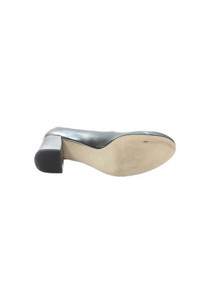 FS/NY Women's Round Toe Scallop Edge Block Heels Pumps Silver Size 8.5