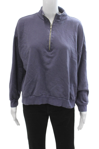 Set Womens Henley Sweatshirt Purple Zip Mockneck Cotton 90s Size L