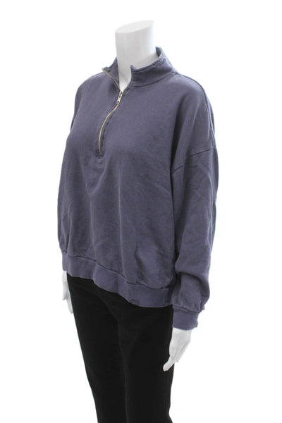 Set Womens Henley Sweatshirt Purple Zip Mockneck Cotton 90s Size L