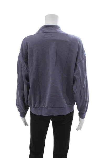Set Womens Henley Sweatshirt Purple Zip Mockneck Cotton 90s Size L