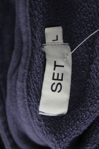 Set Womens Henley Sweatshirt Purple Zip Mockneck Cotton 90s Size L