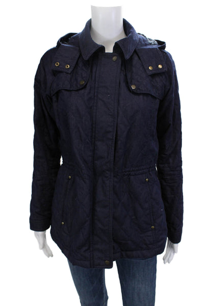 Vince Camuto Womens Quilted Military Jacket Dark Blue Collared Button Size S