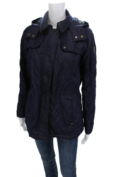 Vince Camuto Womens Quilted Military Jacket Dark Blue Collared Button Size S