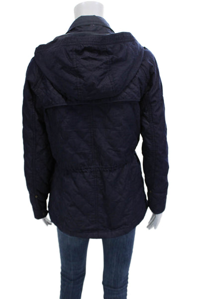 Vince Camuto Womens Quilted Military Jacket Dark Blue Collared Button Size S