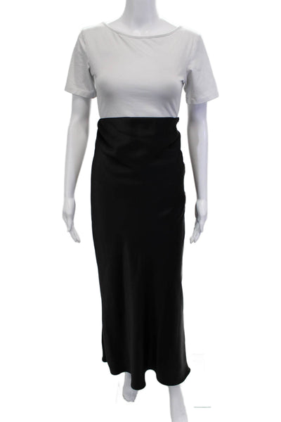 Zara Women Maxi T-Shirt Dress Black Zip Round Neck Short Sleeve Size M