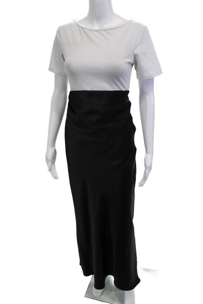 Zara Women Maxi T-Shirt Dress Black Zip Round Neck Short Sleeve Size M