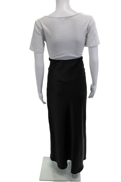 Zara Women Maxi T-Shirt Dress Black Zip Round Neck Short Sleeve Size M