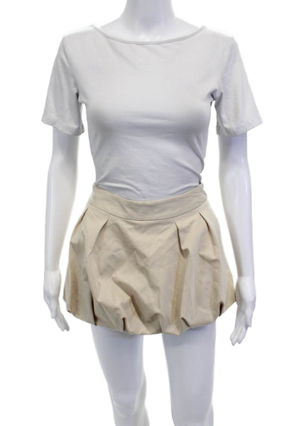 Zara Women Mini Tulip Skirt Beige 100% Cotton Solid Short Size XS