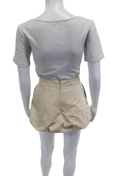 Zara Women Mini Tulip Skirt Beige 100% Cotton Solid Short Size XS