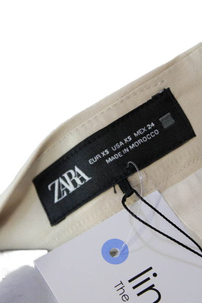 Zara Women Mini Tulip Skirt Beige 100% Cotton Solid Short Size XS