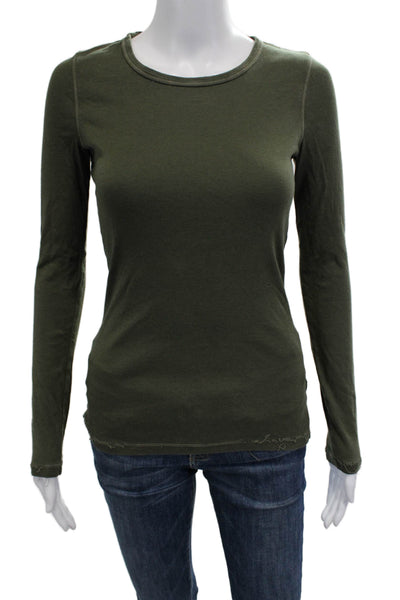Splendid Womens Basic Army Green Long Sleeve Crew Neck T-Shirt Size S