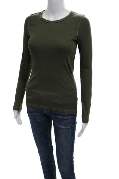 Splendid Womens Basic Army Green Long Sleeve Crew Neck T-Shirt Size S