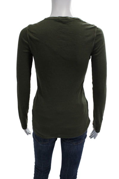 Splendid Womens Basic Army Green Long Sleeve Crew Neck T-Shirt Size S